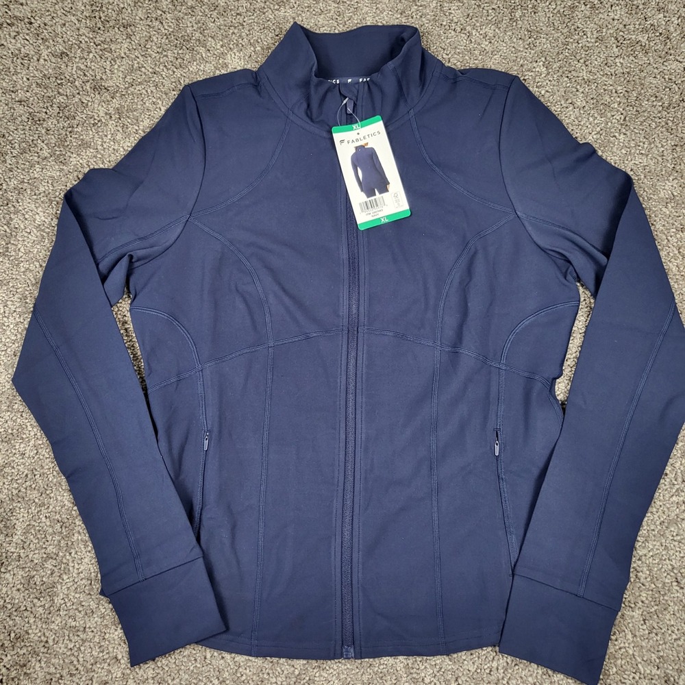Fabletics Active Jacket Women XL Navy NEW Zip Thumbholes JT2500631-4846-36200